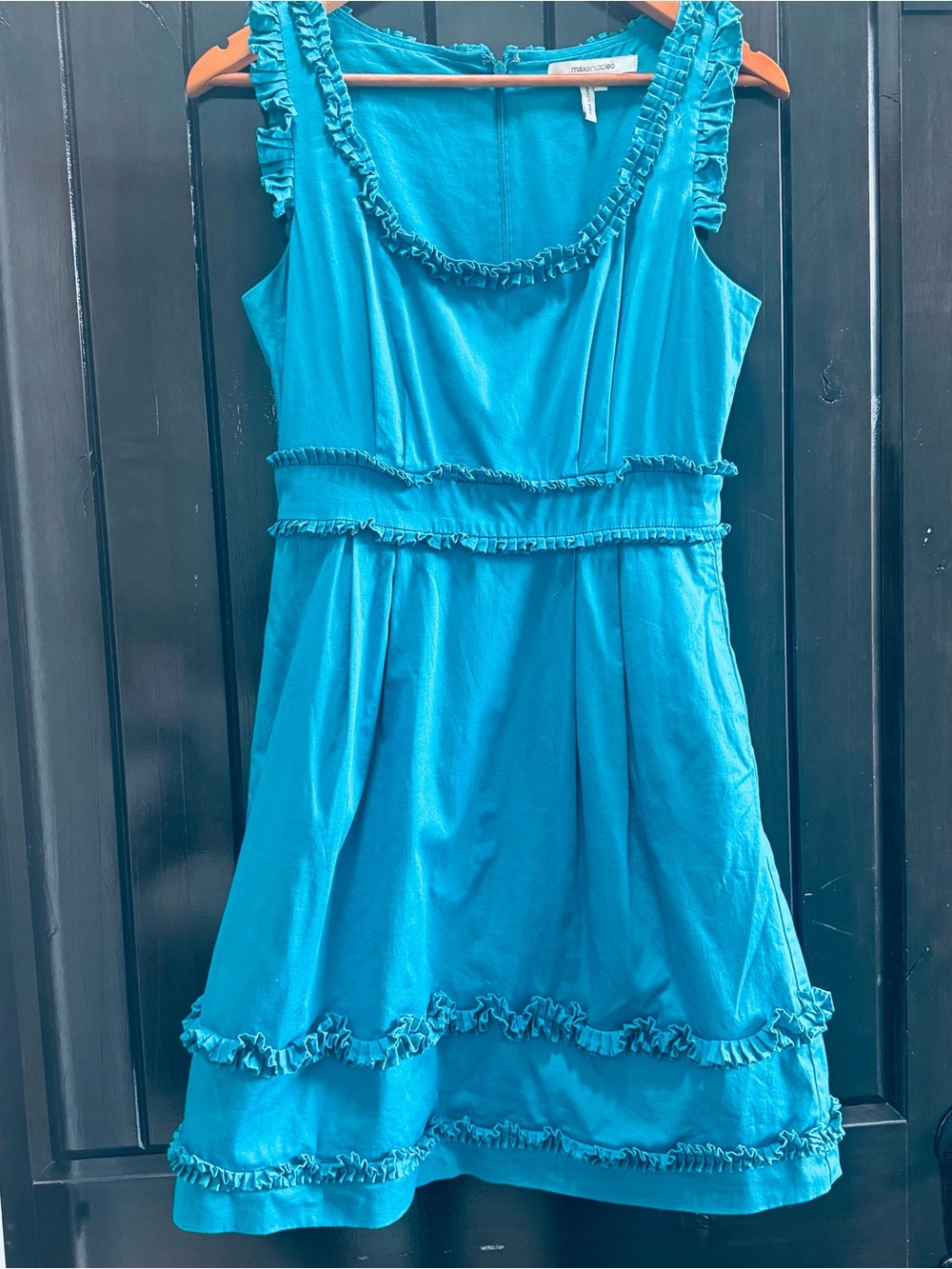 Max & Cleo Turquoise Ruffle-Trim cocktail Dress